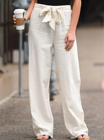 Cotton and linen loose waist slim trousers White - Shop at LoveMi