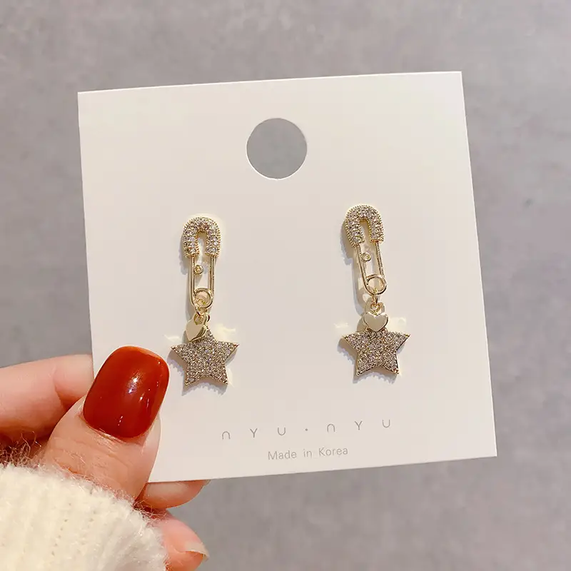 Geometric brooch full diamond five-pointed star earrings