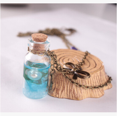 Drift bottle bow glass cover necklace