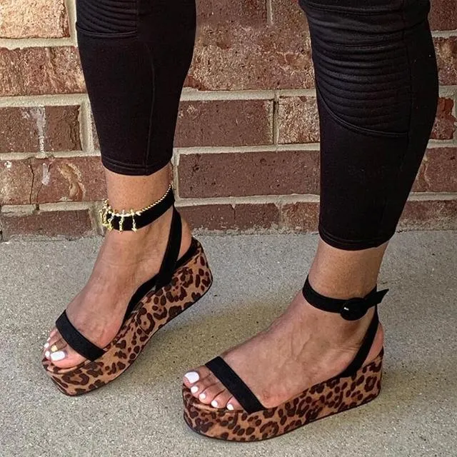 Snakeskin word strap women's shoes printed sandals - Leopard