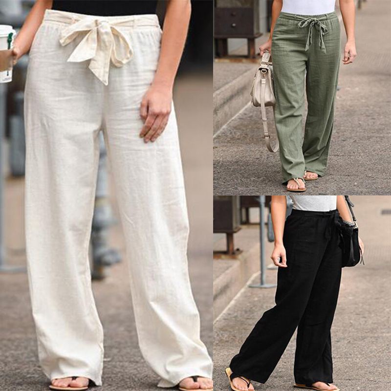 Title 5, Cotton and linen loose waist slim trousers