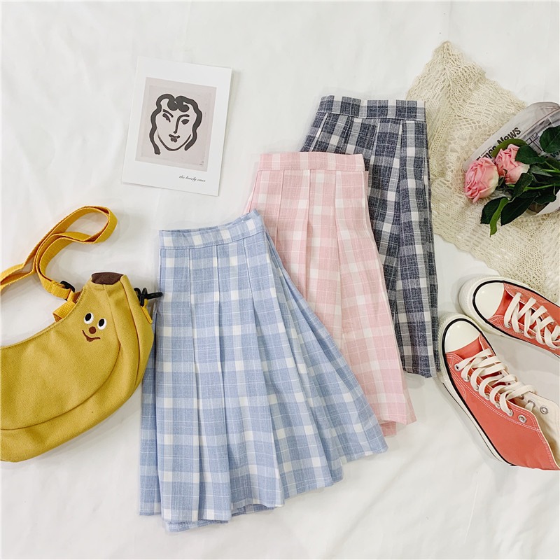 Contrast Plaid high waist skirt