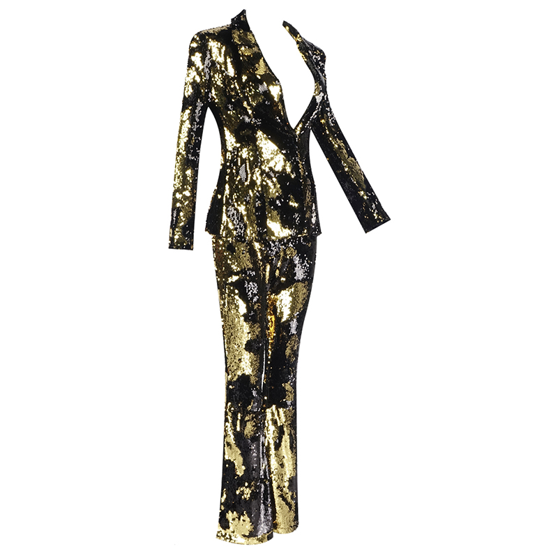 Two-piece set of deep V color matching sequins