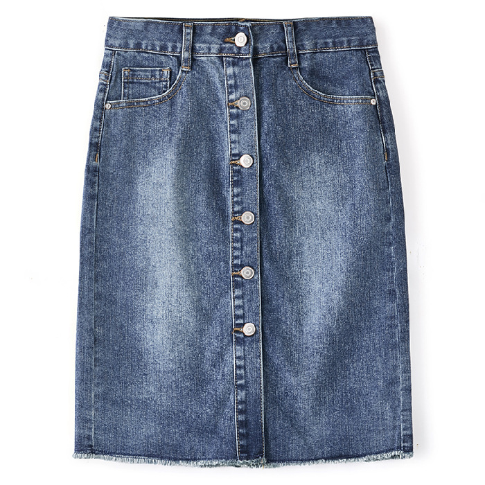 Button front slit slim slimming hip skirt