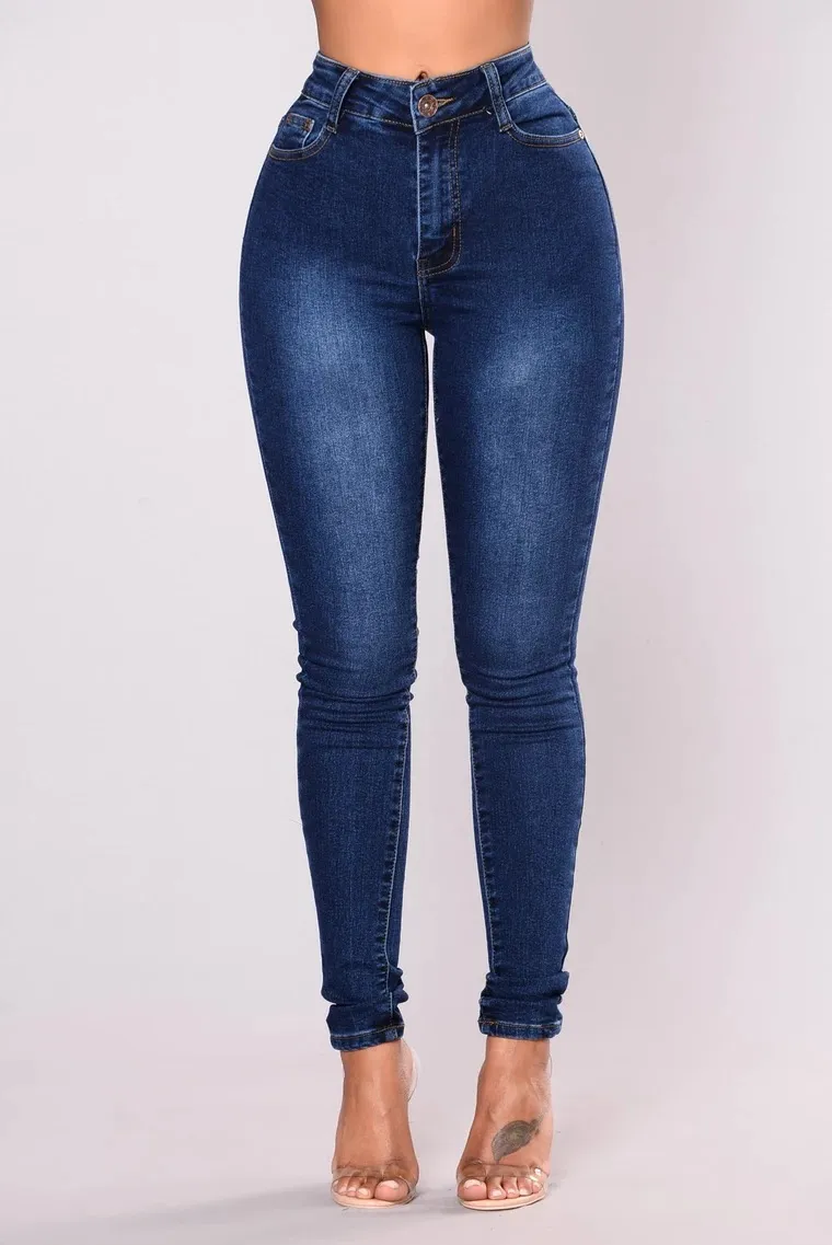 Stretch high-waist women's jeans pencil footwear - Blue