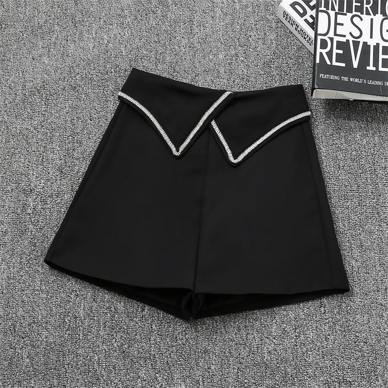 Cuffed high waist wide leg suit hot pants Black - Shop at LoveMi