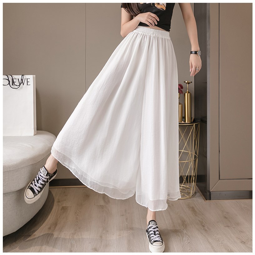 Double layer chiffon wide-leg pants nine-point hakama