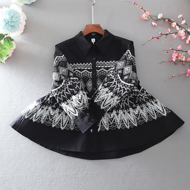 Embroidered floral lapel cardigan shirt