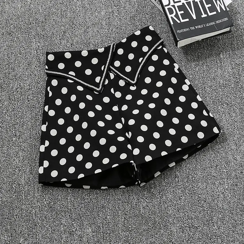 Cuffed high waist wide leg suit hot pants - Wave Point-L