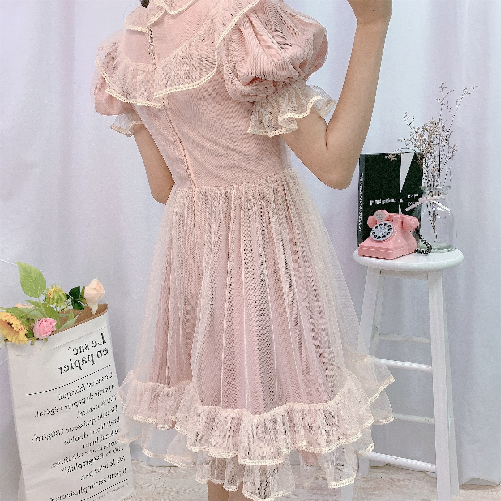 Pink girlish princess wind long dress