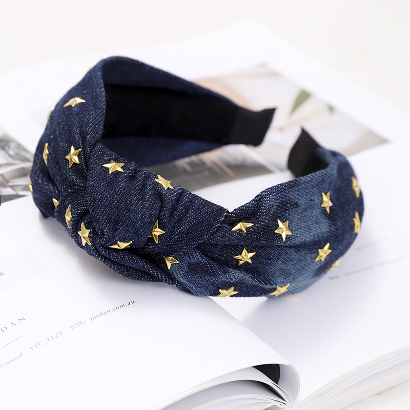 Denim art hot diamond star knotted headband