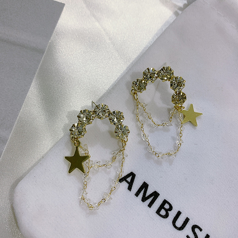 Crystal tassel five-pointed star earrings