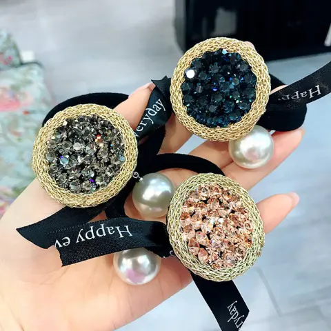 Round Rhinestone Pearl Hair Rope