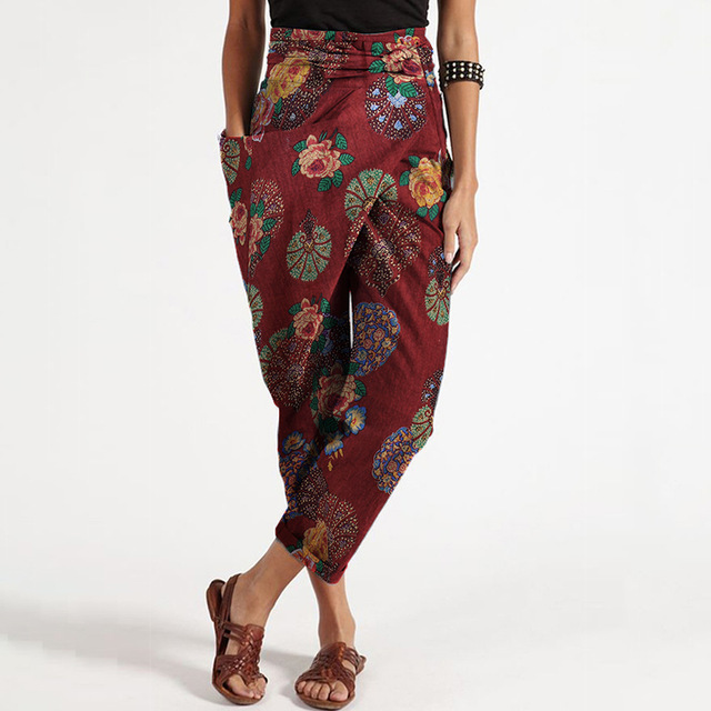 Irregular cotton and linen cropped trousers