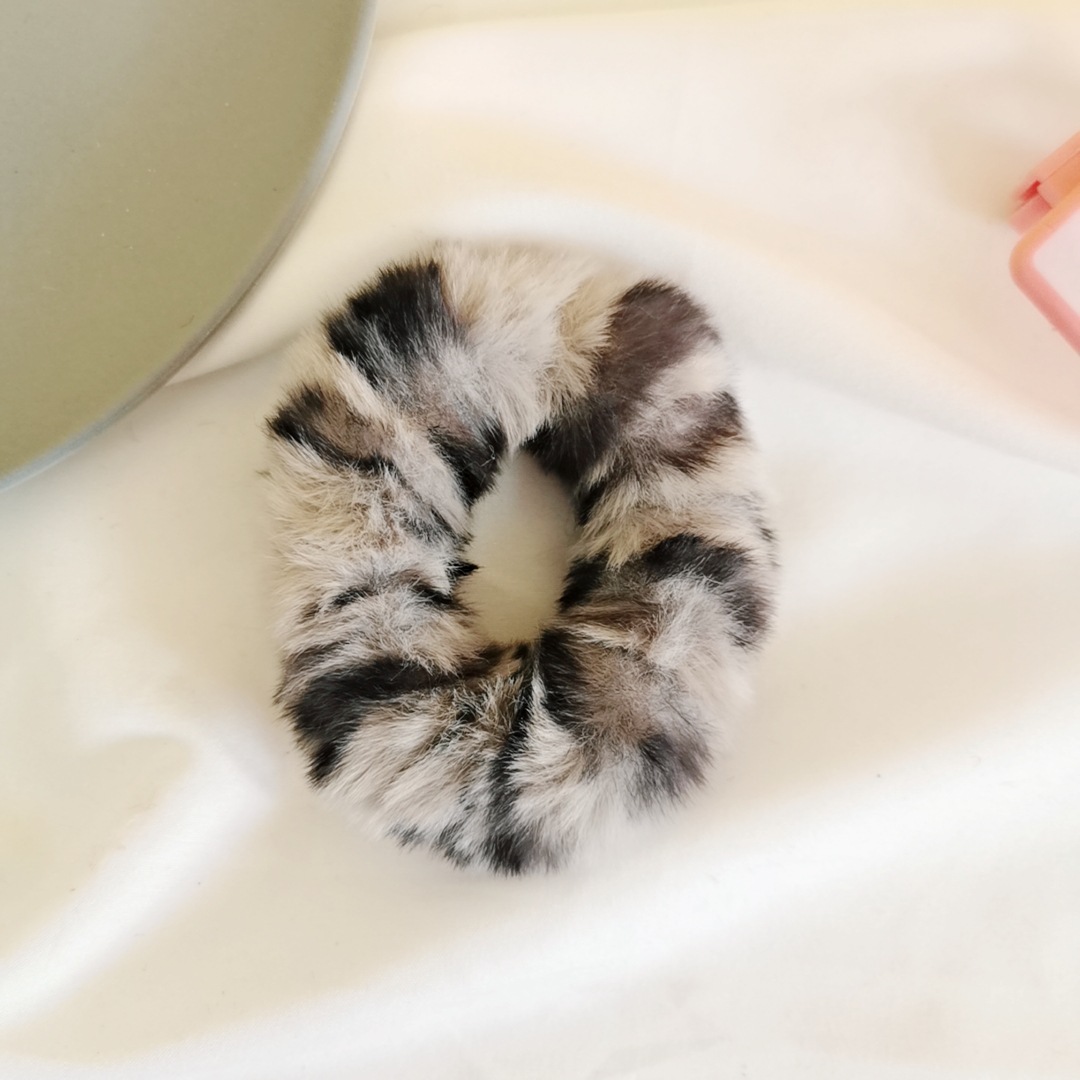 Autumn and winter warm mink hair leopard hair tie Grey - Shop at LoveMi