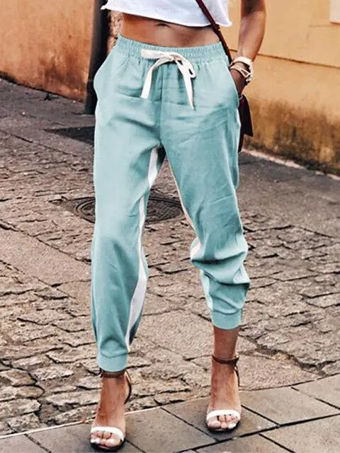 Colorblock narrow-leg casual trousers - Light Blue