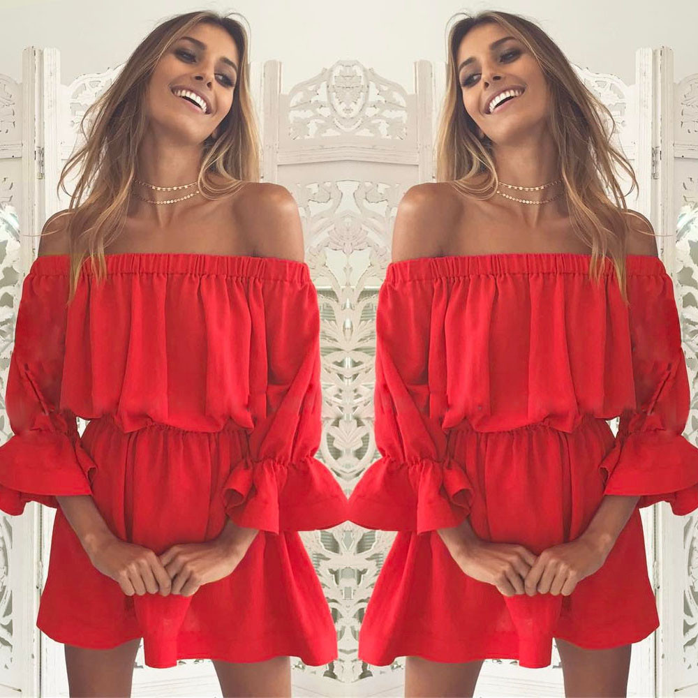 One-line neck waist sexy dress