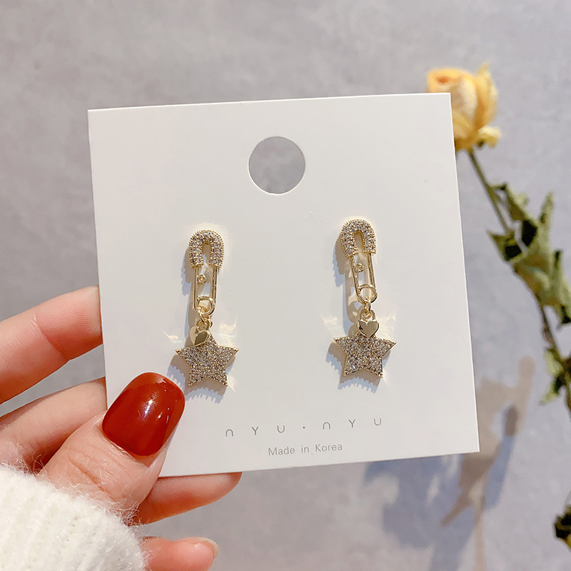 Geometric brooch full diamond five-pointed star earrings