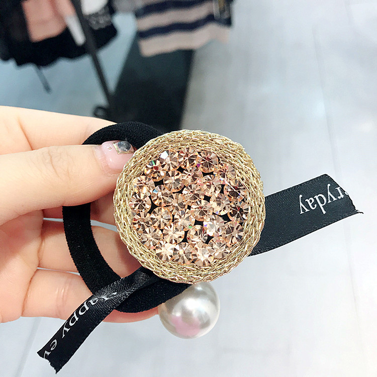 Round rhinestone pearl hair rope Champagne - Shop at LoveMi