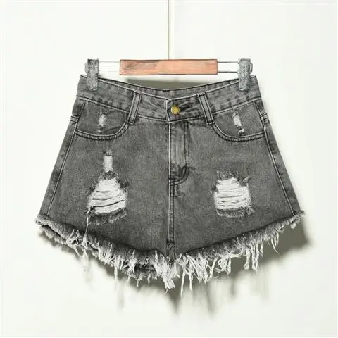 Ripped loose denim shorts - Grey