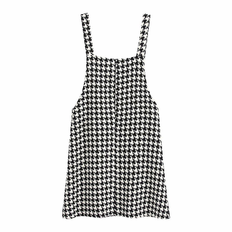 Checked temperament all-match strap dress
