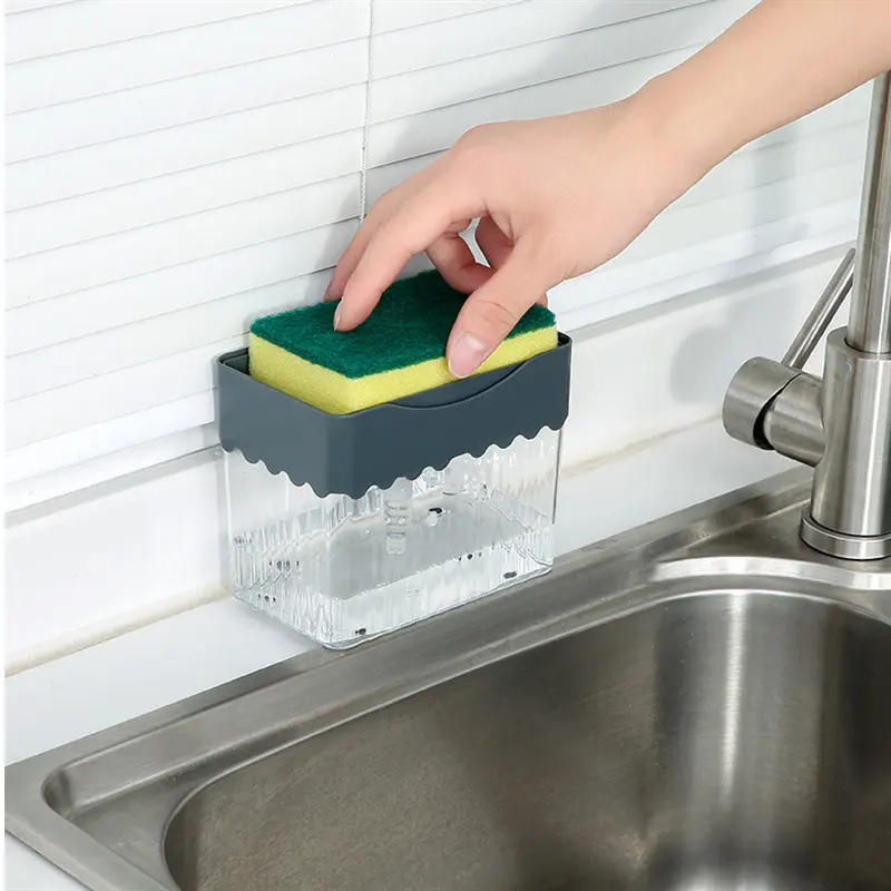 2-in-1 Soap Dispenser Sponge Caddy Push-type Liquid Box Detergent