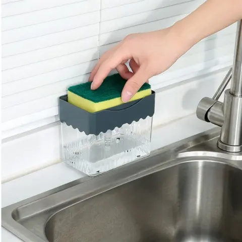 2-in-1 Soap Dispenser Sponge Caddy Push-type Liquid Box Detergent