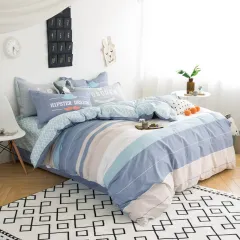 Three-piece cotton printed bed - Light Blue - View 1