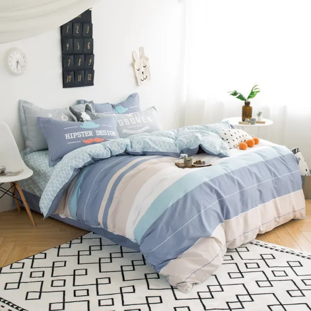 Three piece cotton printed bed Light Blue - Shop at LoveMi