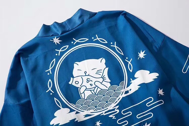 Japanese lucky cat robe Wave pattern shirt