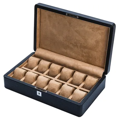 Carbon fiber leather watch box - Coffee