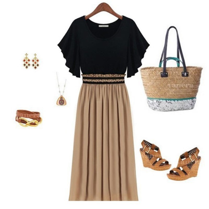 Chiffon patchwork collared dress