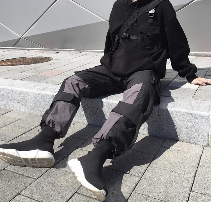 Multi-pocket cargo loose wide-leg pants