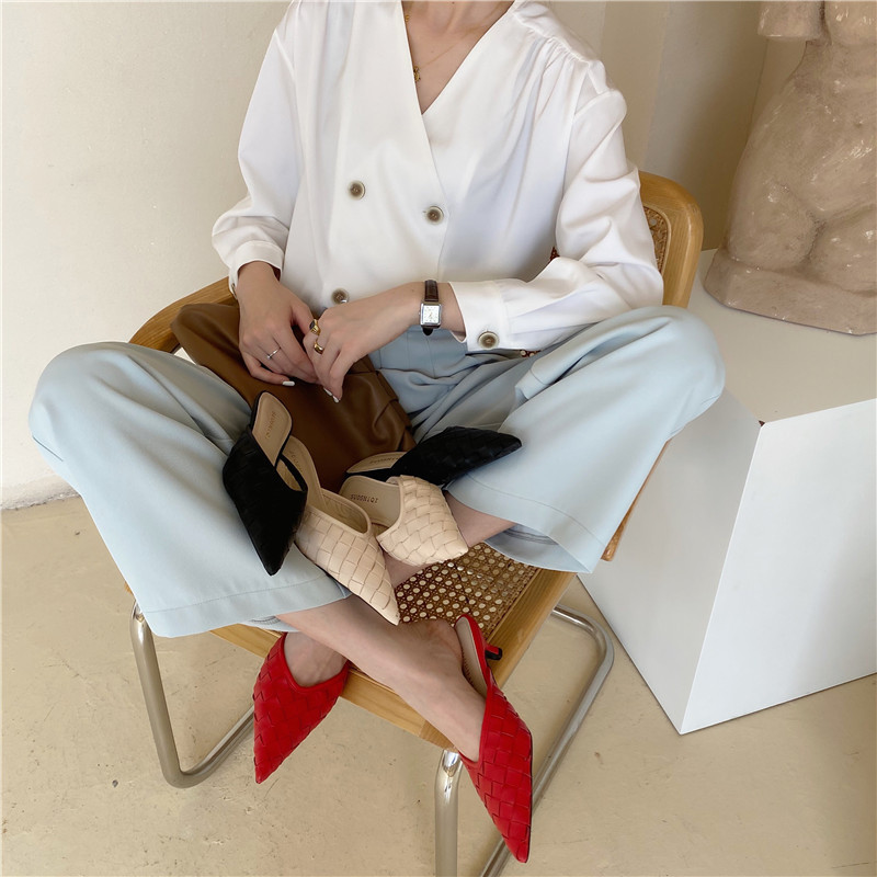 Woven Pointed Mid-Heel Slippers, picture 3 of 6