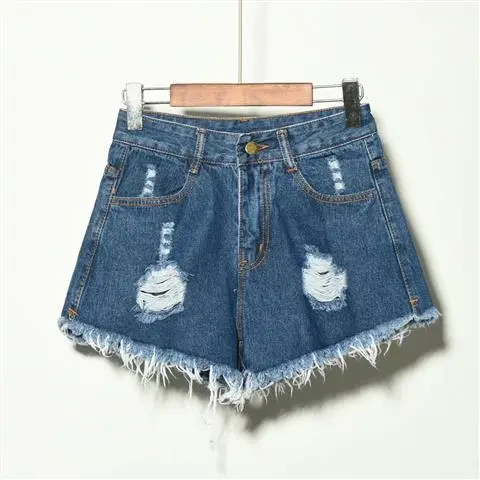 Ripped loose denim shorts Deep Blue - Shop at LoveMi