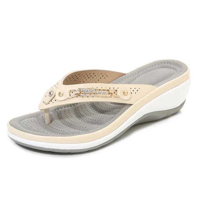 Metal buckle beach net red sandals Beige - Shop at LoveMi