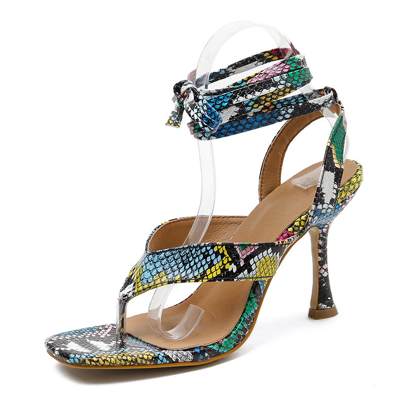 Colorful square toe snake sandals