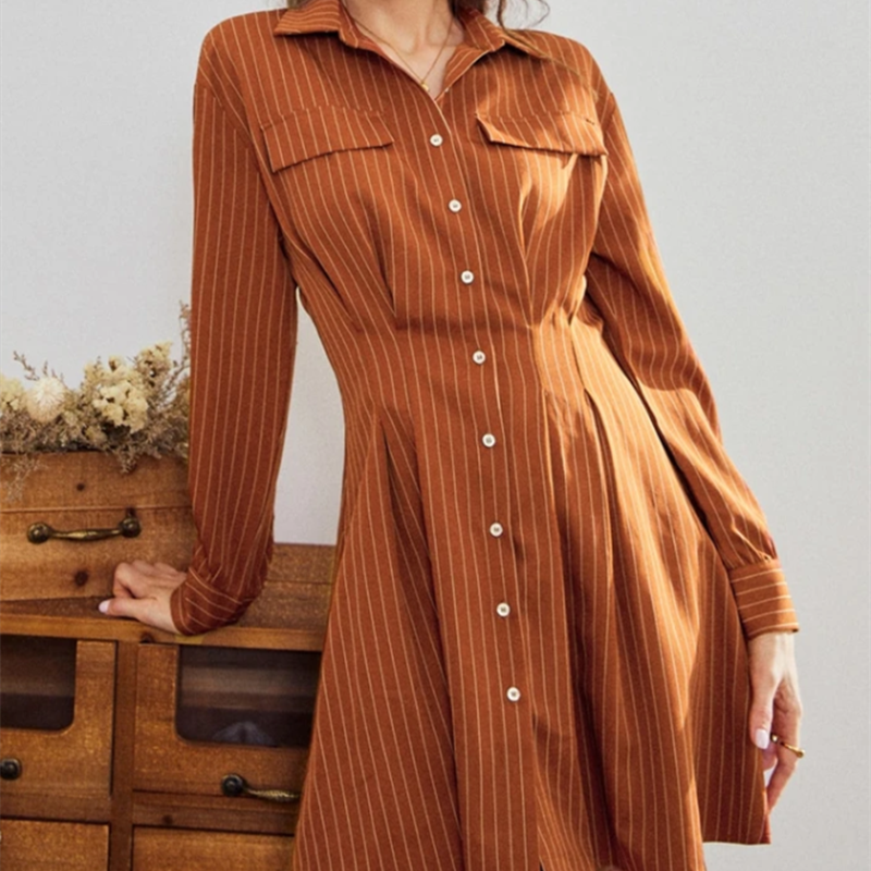 Striped commuter shirt dress