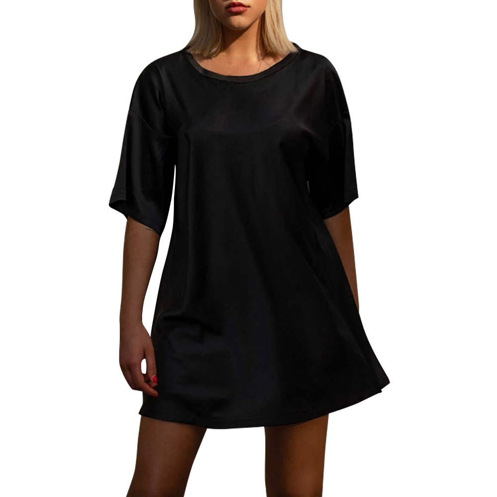 Straight round neck satin casual T-shirt dress