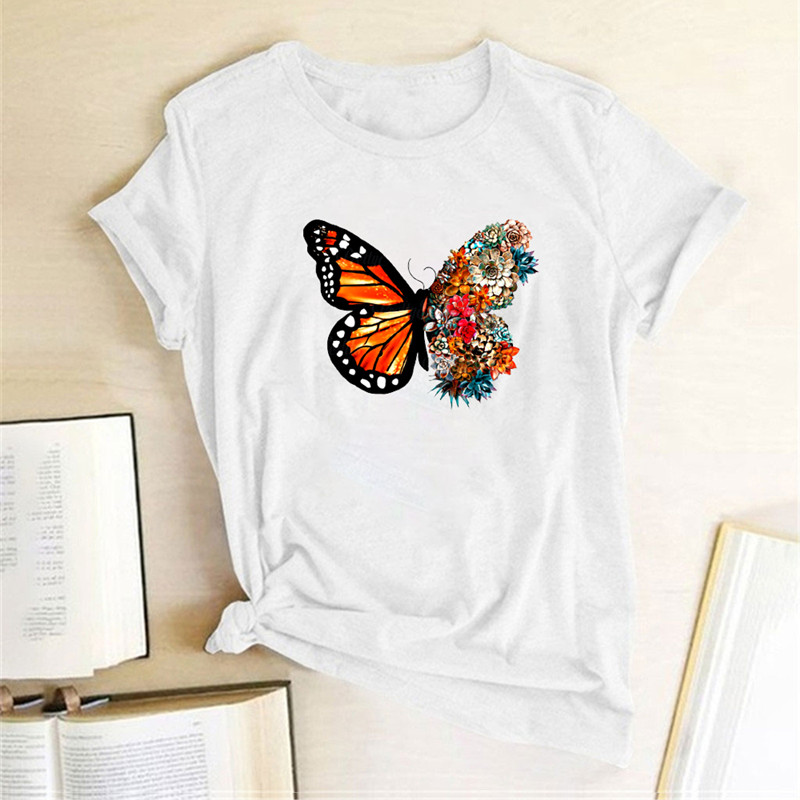 Butterfly flower print short sleeve t-shirt