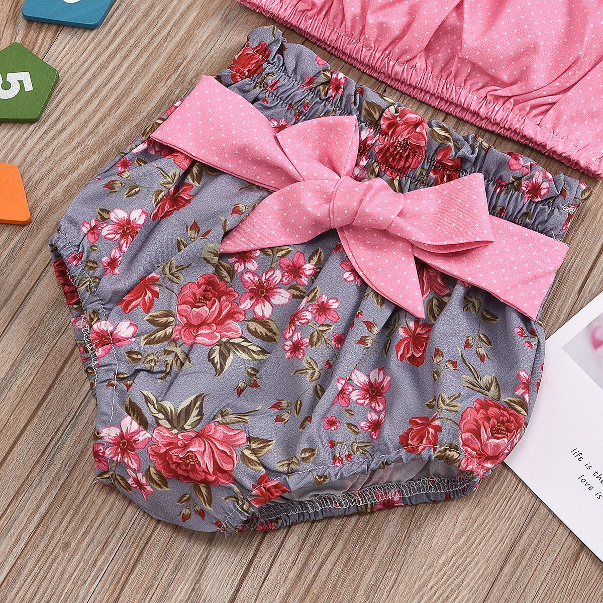 Baby Polka Dot Top Floral Shorts Pink Turban Set