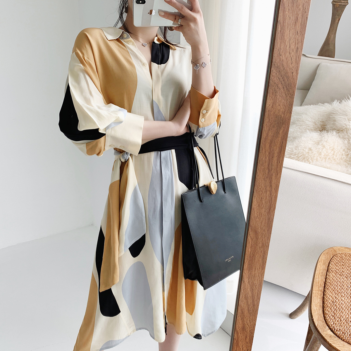 Color block lace irregular dress