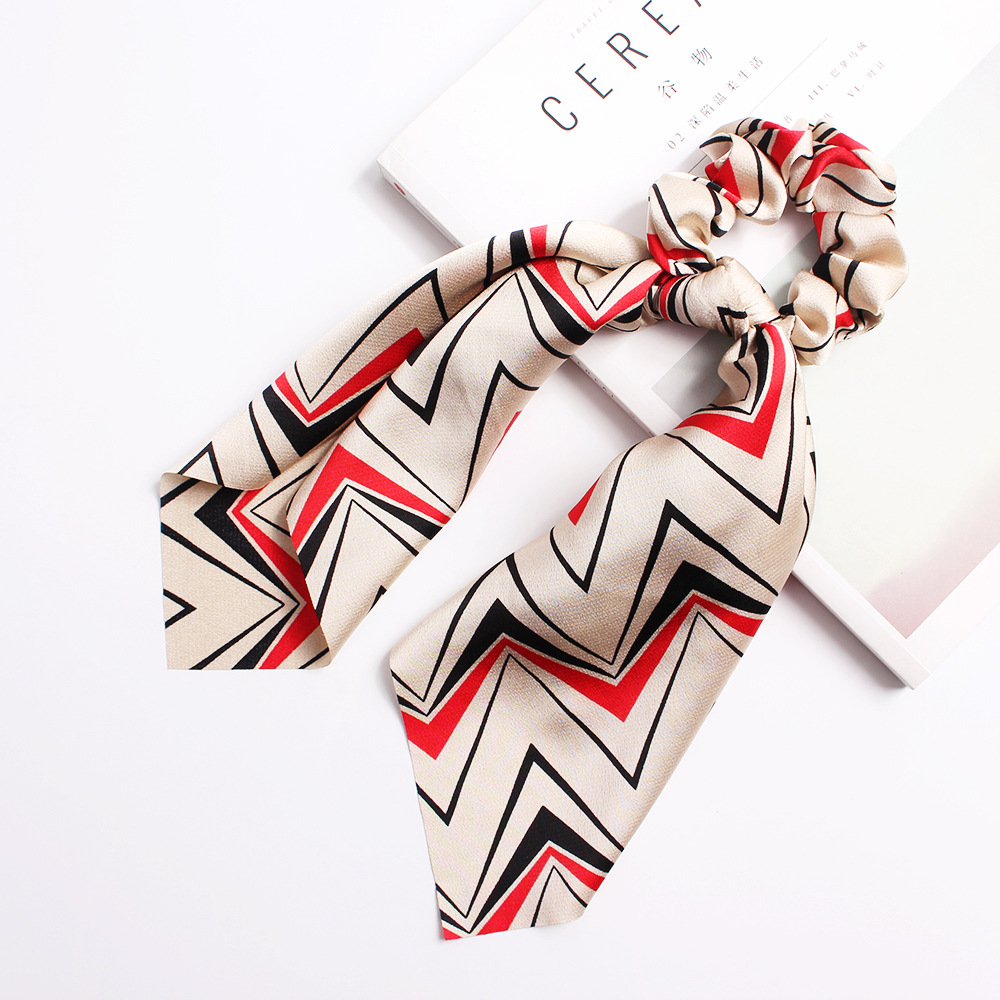 Ribbon Ponytail Printed Large Intestine Hair Tie C2 Champagne - Shop at LoveMi