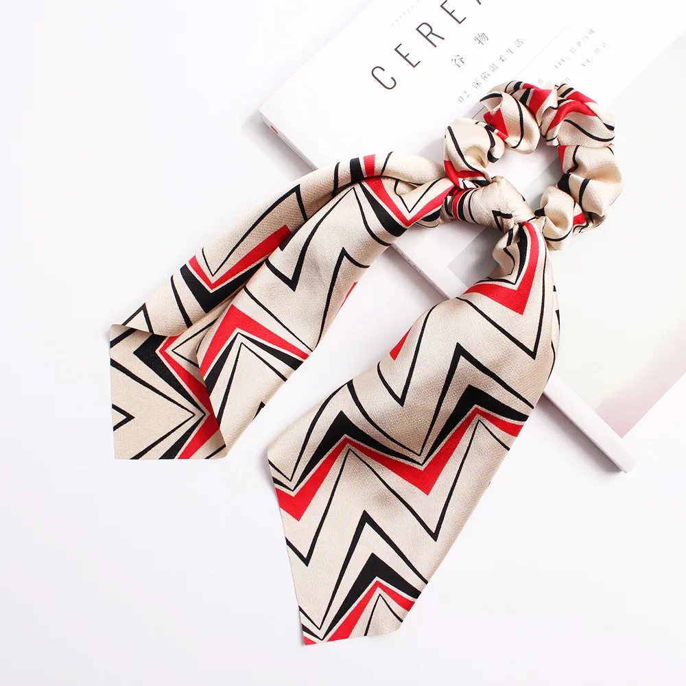 Ribbon Ponytail Printed Large Intestine Hair Tie - C2 Champagne