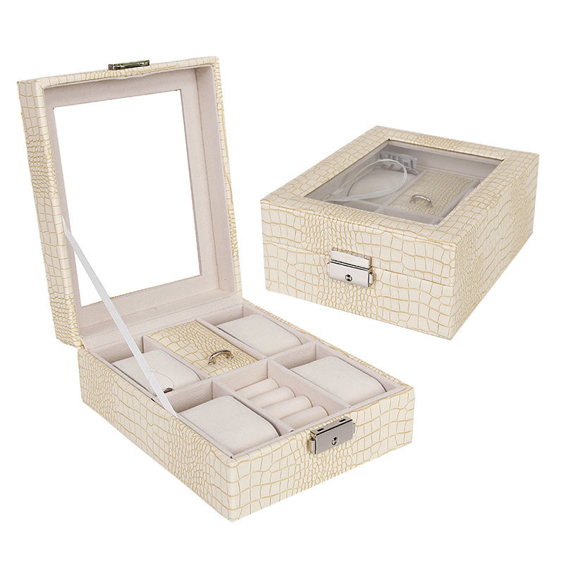 Snake grain leather jewelry box Beige - Shop at LoveMi