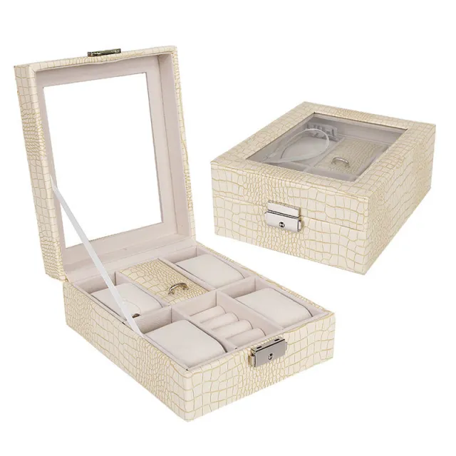 Snake grain leather jewelry box Beige - Shop at LoveMi