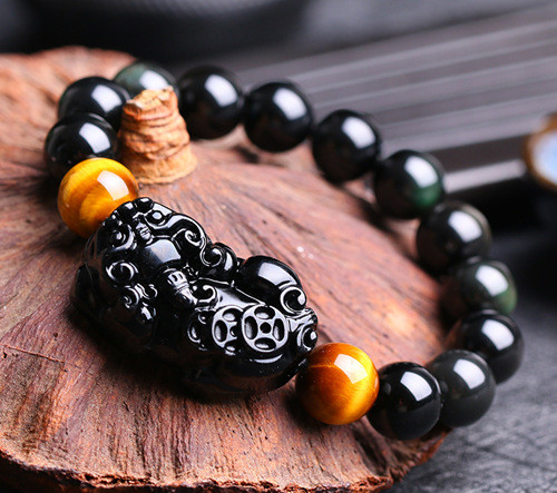 Natural rainbow eye Obsidian Bracelet