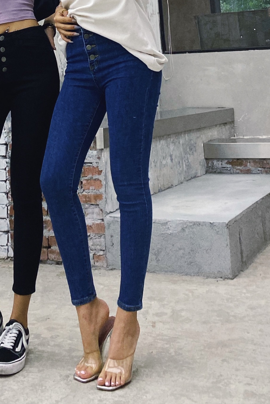 High waist breasted slim pants Blue - Shop at LoveMi