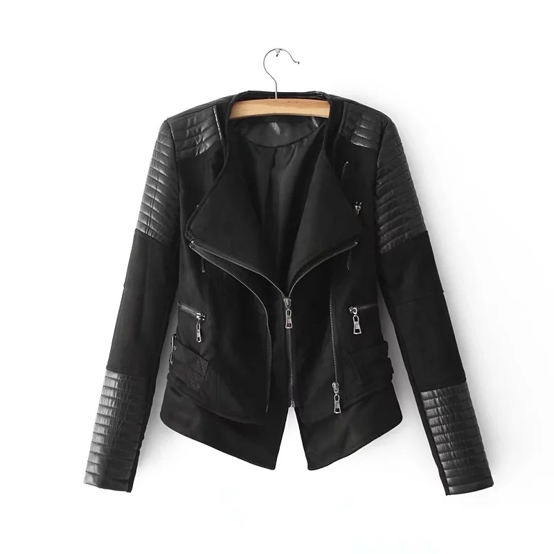 Stitching cropped leather jacket Black - Shop at LoveMi