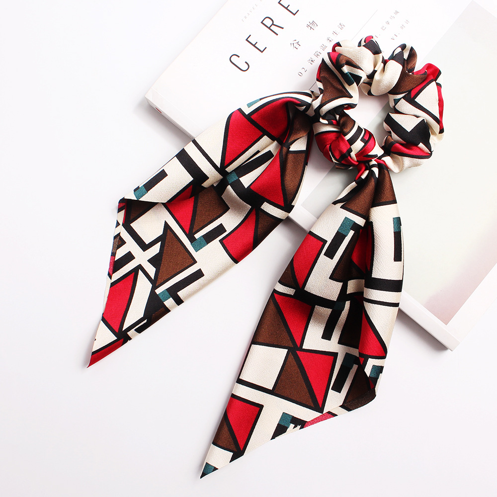 Ribbon Ponytail Printed Large Intestine Hair Tie C2 Beige - Shop at LoveMi